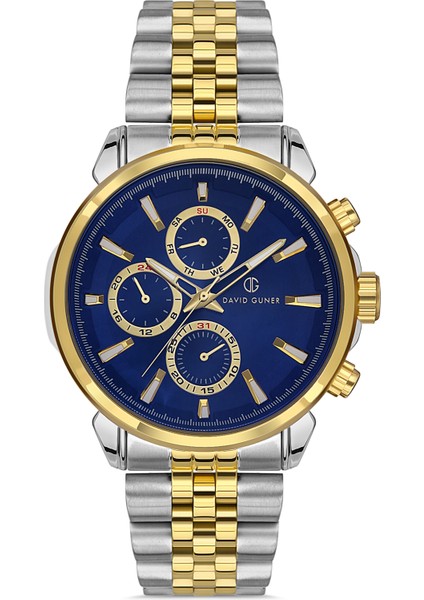 Davıd Guner Lacivert Kadranlı Sarı-Gümüş Paslanmaz Masif Çelik Erkek Kol Saati
