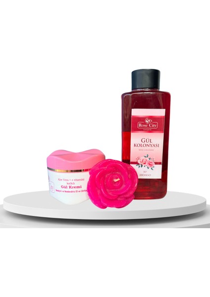 Aloe Vera ve E Vitaminli Gül Kremi + Gül Kolonyası + Gül Mum Seti