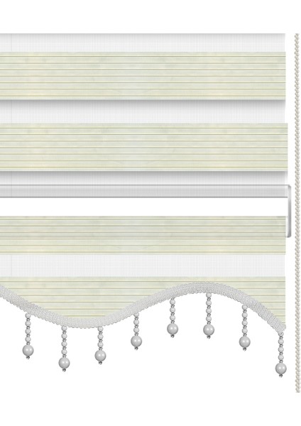 Boncuklu Geniş Piliseli Krem Zebra Perde fırsatları