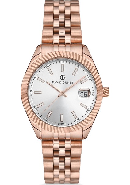 Davıd Guner Rose Kaplama Gümüş Kadranlı Takvimli Paslanmaz Masif Çelik Kadın Kol Saati fiyatları