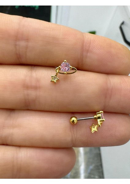 Zirkon Taşlı 1 Adet Tragus Helix Lobe Conch Flat Uyumlu Piercing Küpe