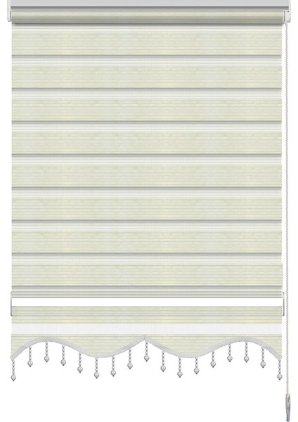 Boncuklu Geniş Piliseli Krem Zebra Perde fiyatları