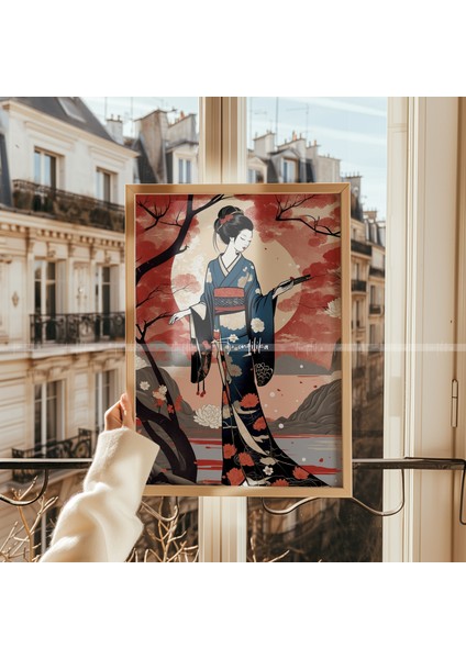 Japon Kadın Figürlü 3'lü Ahşap Çerçeveli Tablo Seti 21 x 30 modelleri