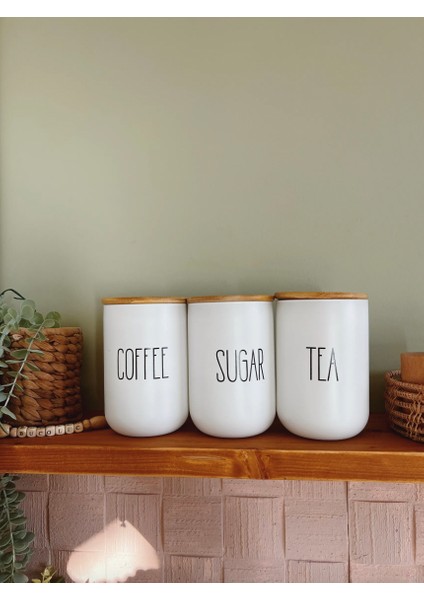 3'lü Bambu Kapak Cam Kavanoz Seti Tea/ Sugar / Coffee