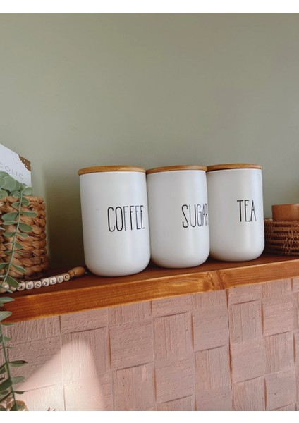 3'lü Bambu Kapak Cam Kavanoz Seti Tea/ Sugar / Coffee fiyatları