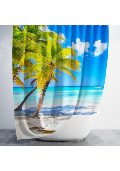 Banyo Perdesi 1X180X200 Tek Kanat Duş Perdesi Halka Hediyeli Duşakabin Perdesi Caribbean fiyatları