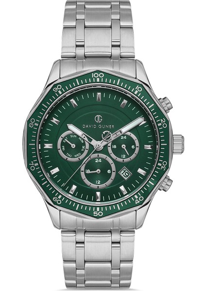 Davıd Guner Yeşil Kadranlı Gümüş Kaplamalı Erkek Kol Saati