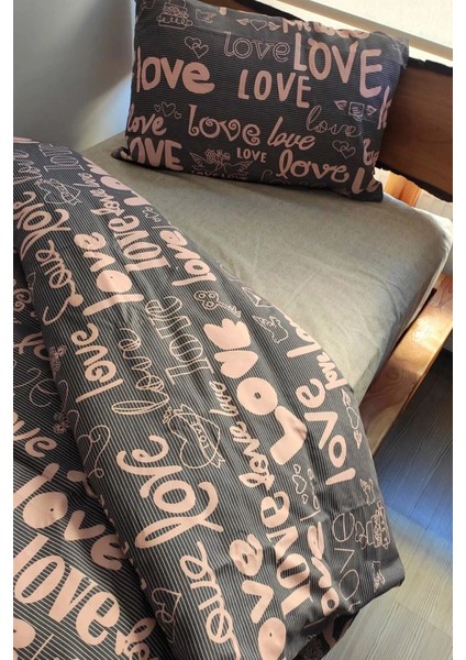 Love Kahve Tek Kişilik Lastikli Çarşaflı 4 Parça Nevresim Takımı