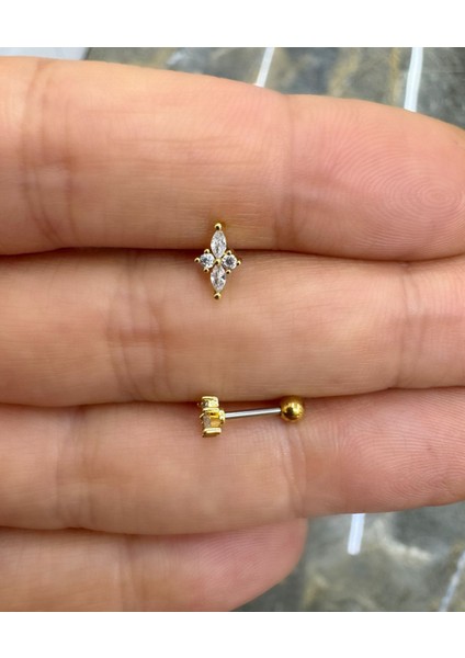 Zirkon Taşlı 1 Adet Tragus Helix Lobe Conch Flat Uyumlu Piercing Küpe