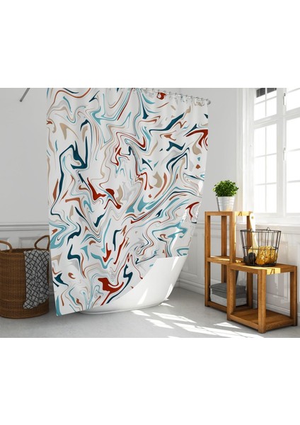 Banyo Perdesi 1X180X200 Tek Kanat Duş Perdesi Halka Hediyeli Duşakabin Perdesi Multicolored