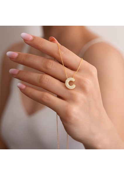 925 Ayar Sarı Altın Kaplama C Harfli Gümüş Kolye fiyatları