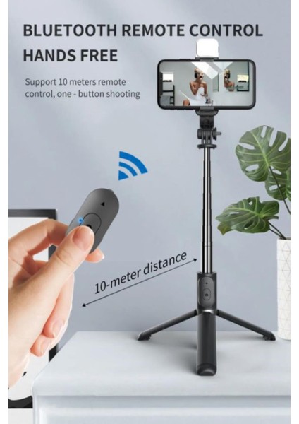 Işıklı Selfie Stick 360 Derece Bluetooth Kumandalı Selfie Çubuğu Fill Light Tripod Q02S