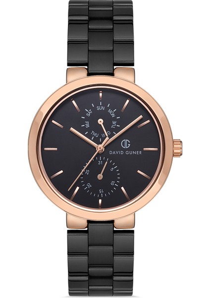 Davıd Guner Rose Siyah Kaplamalı Siyah Kadranlı Kadın Kol Saati
