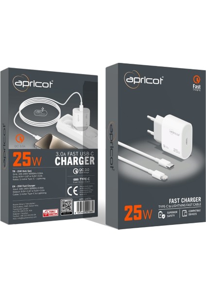 APC-U435L 25W Pd Lightning Kablolu Beyaz Hızlı Ev Şarj Adaptörü