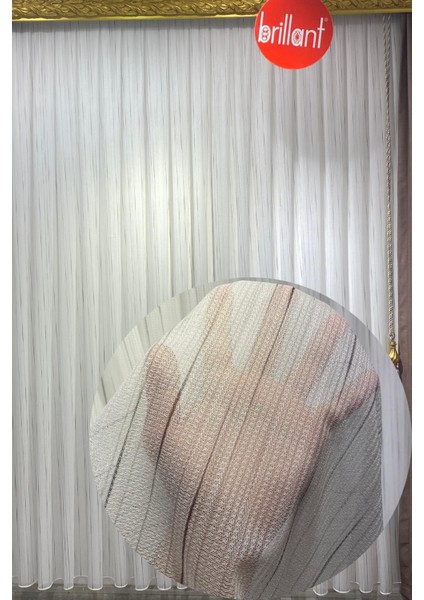 Colin Siyah Çizgili Ekru Tül Perde (1/3 Sık Pile)