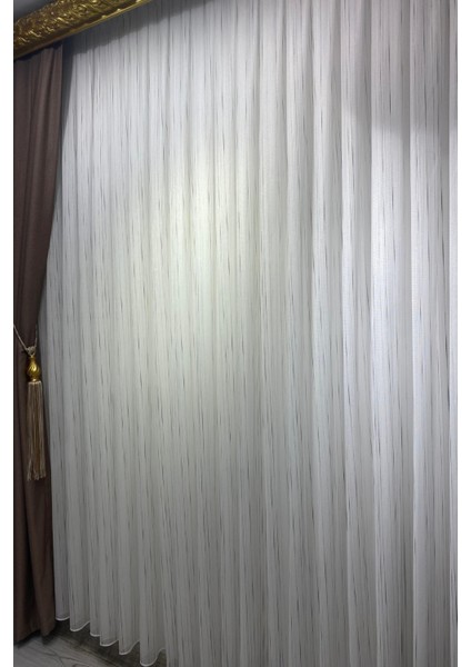 Colin Siyah Çizgili Ekru Tül Perde (1/3 Sık Pile) modelleri