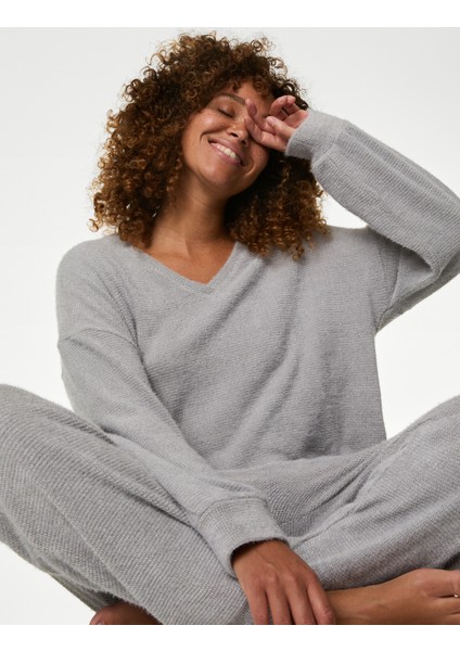 Tüylü Triko Lounge Sweatshirt