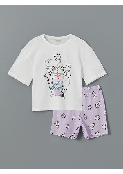 Lcw Kids Bisiklet Yaka Baskılı Kız Çocuk Şortlu Pijama Takımı