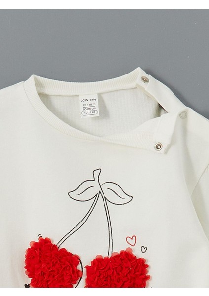 Lcw Baby Bisiklet Yaka Kiraz Baskılı Kız Bebek Sweatshirt ve Tayt 2'li