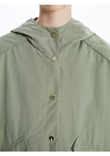 Xsıde Kapüşonlu Düz Oversize Kadın Trençkot