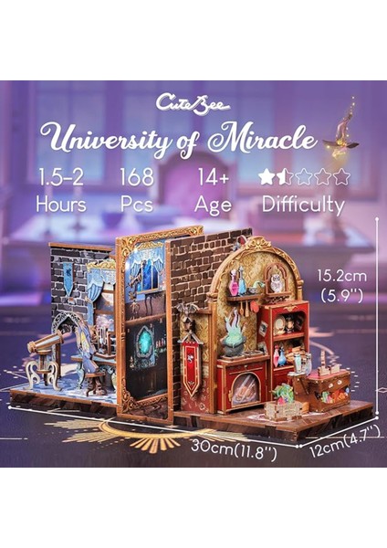 University Of Miracle - Book Nook Sihirli Kütüphane Kiti – Dıy Kitap Desteği, Minyatür Kitap Desteği, Kitaplık Dekorasyonu, Diorama Maket Seti, 2 Adet (IMG01-AMZ01) - Mucize Üniversitesi