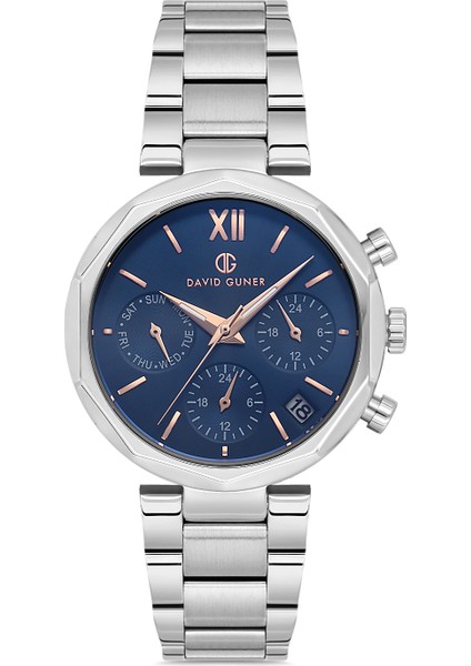Davıd Guner Gümüş Kaplamalı Mavi Kadranlı Kadın Kol Saati