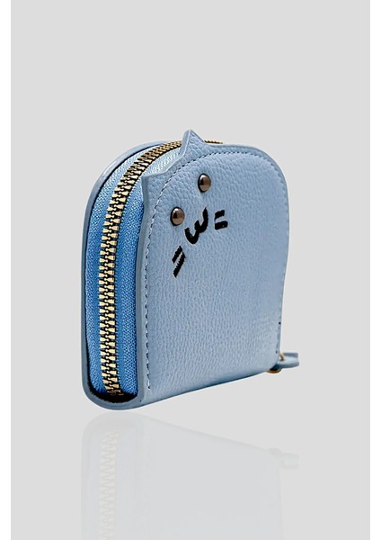 Mavi Kedili Cüzdan Suni Deri Çok Bölmeli Kedi Model Cüzdan modelleri