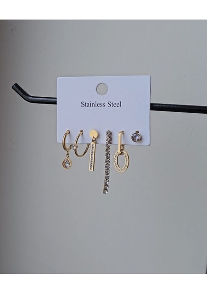 Çelik 6lı Suyolu Gold Halka Küpe
