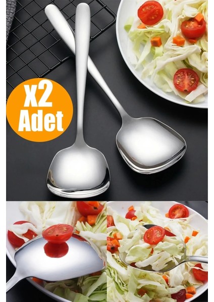 Paslanmaz Çelik 2'li Lüks Servis Kaşığı Seti Yemek Salata Börek Pasta Fırın