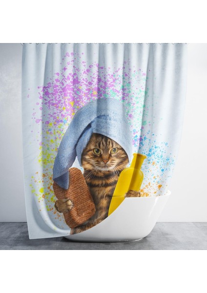 Banyo Perdesi 1X180X200 Tek Kanat Duş Perdesi Halka Hediyeli Duşakabin Perdesi Shower Cat fiyatları