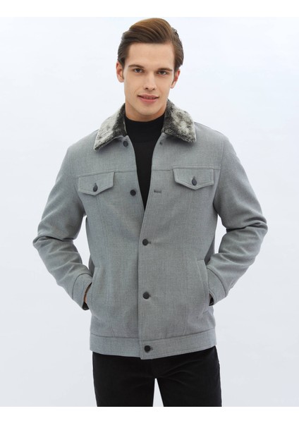 Gri Regular Fit Casual Dokuma Mont