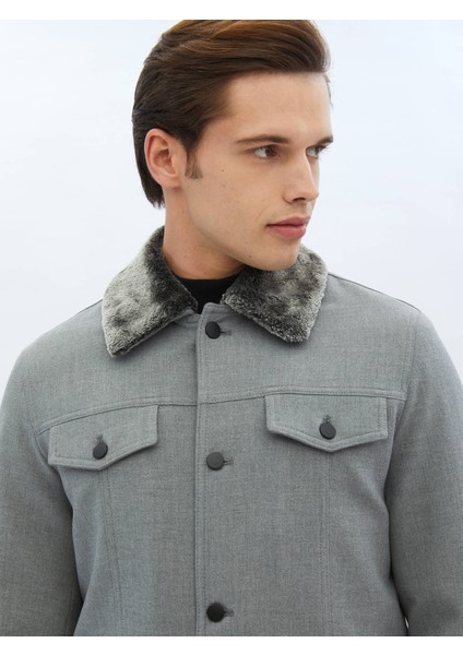 Gri Regular Fit Casual Dokuma Mont fırsatları