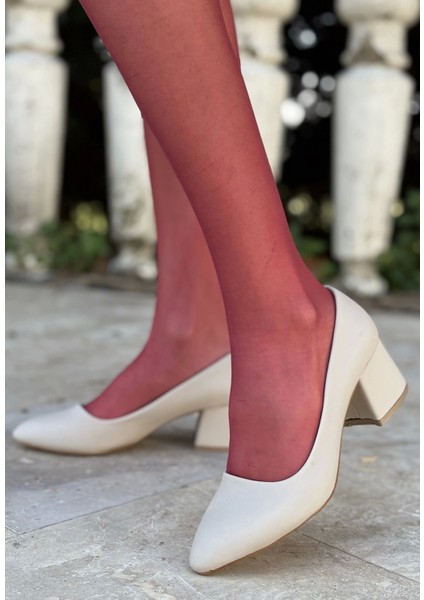 Metri Bej Saten Topuklu Ayakkabı modelleri