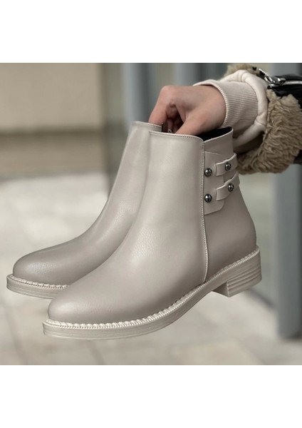 Siari Bej Cilt Topuklu Bot fırsatları