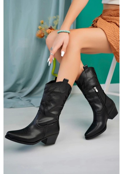 Emaly Siyah Cilt Topuklu Çizme fiyatları