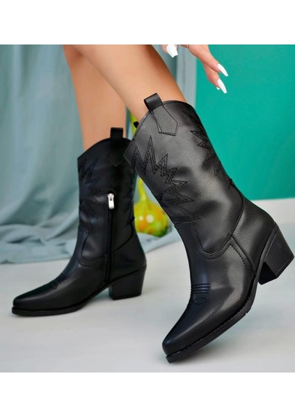 Emaly Siyah Cilt Topuklu Çizme fırsatları