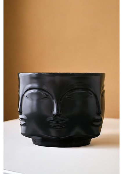 Dekoratif Sukulent Saksısı Küçük Mini Beton Saksı Siyah Model 16
