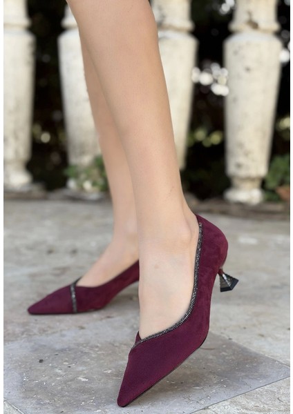 Diyya Bordo Süet Topuklu Ayakkabı