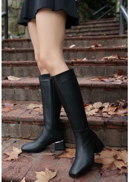Ebrar Siyah Cilt Topuklu Çizme