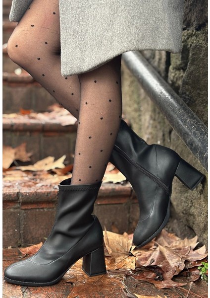 Kayte Siyah Cilt Streç Topuklu Bot modelleri