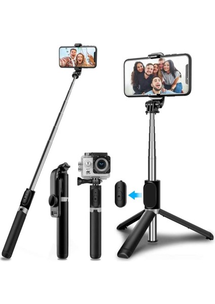 Selfie Stick 360 Derece Bluetooth Kumandalı Selfie Çubuğu Tripod Q02