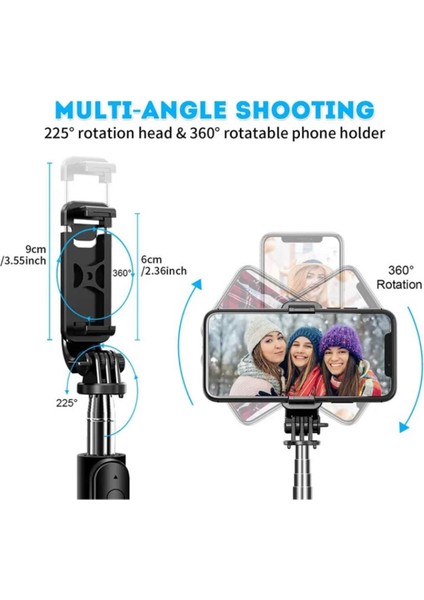 Selfie Stick 360 Derece Bluetooth Kumandalı Selfie Çubuğu Tripod Q02