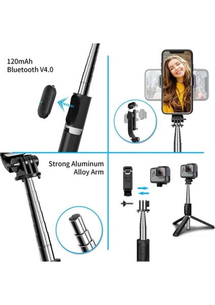 Selfie Stick 360 Derece Bluetooth Kumandalı Selfie Çubuğu Tripod Q02