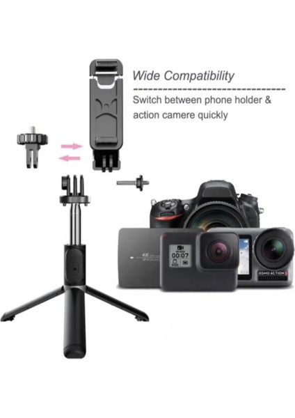 Selfie Stick 360 Derece Bluetooth Kumandalı Selfie Çubuğu Tripod Q02