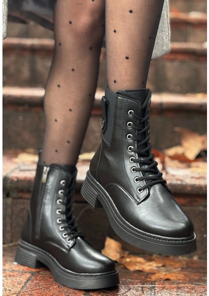 Ceprin Siyah Cilt Bağcıklı Bot