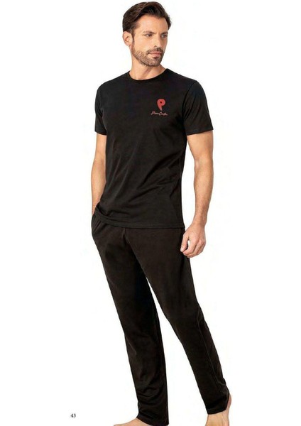 6078 Erkek Kısa Kollu Bisiklet Yaka Pijama Takım-Siyah