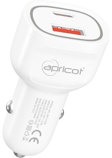 APC-CC50 40W Pd Type-C & Usb-A Çift Portlu Hızlı Şarj Özellikli Işıklı Araç Içi Şarj Cihazı