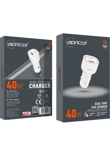 APC-CC50 40W Pd Type-C & Usb-A Çift Portlu Hızlı Şarj Özellikli Işıklı Araç Içi Şarj Cihazı