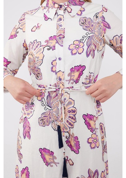 Bej Gömlek Yaka Beli Ip Detaylı Elbise indirimleri