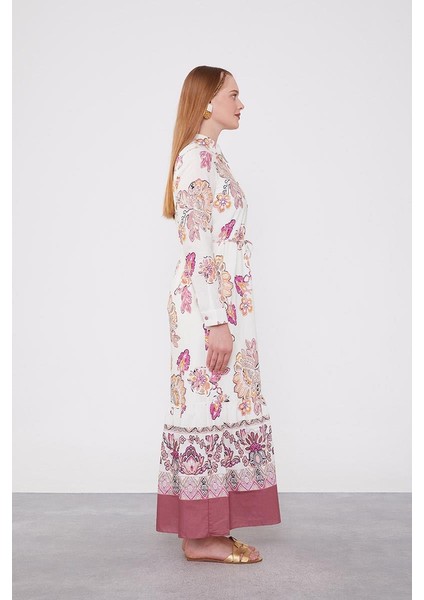 Gül Gömlek Yaka Beli Ip Detaylı Elbise